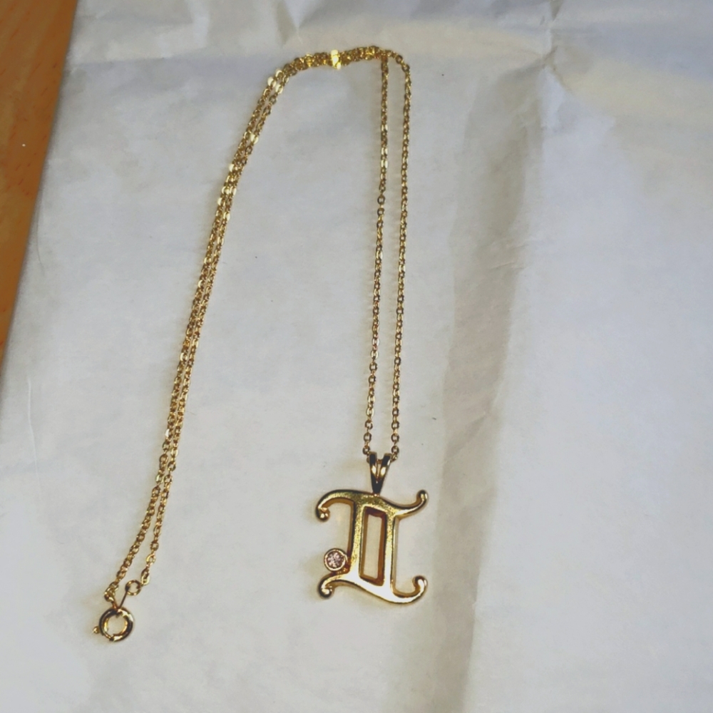 Zodiac Sign Necklace with Light Pink Gem - Gemini